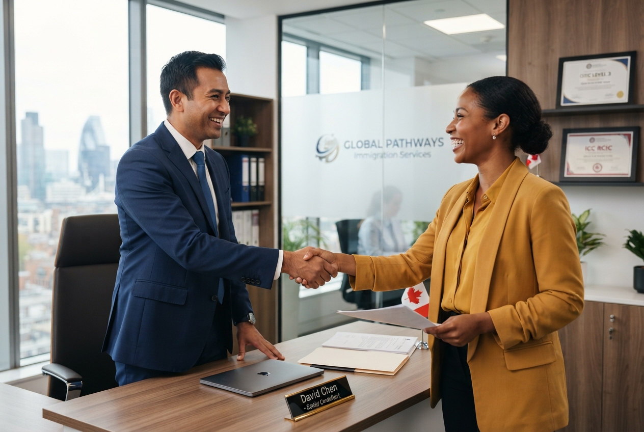 Consultant shaking hands with client