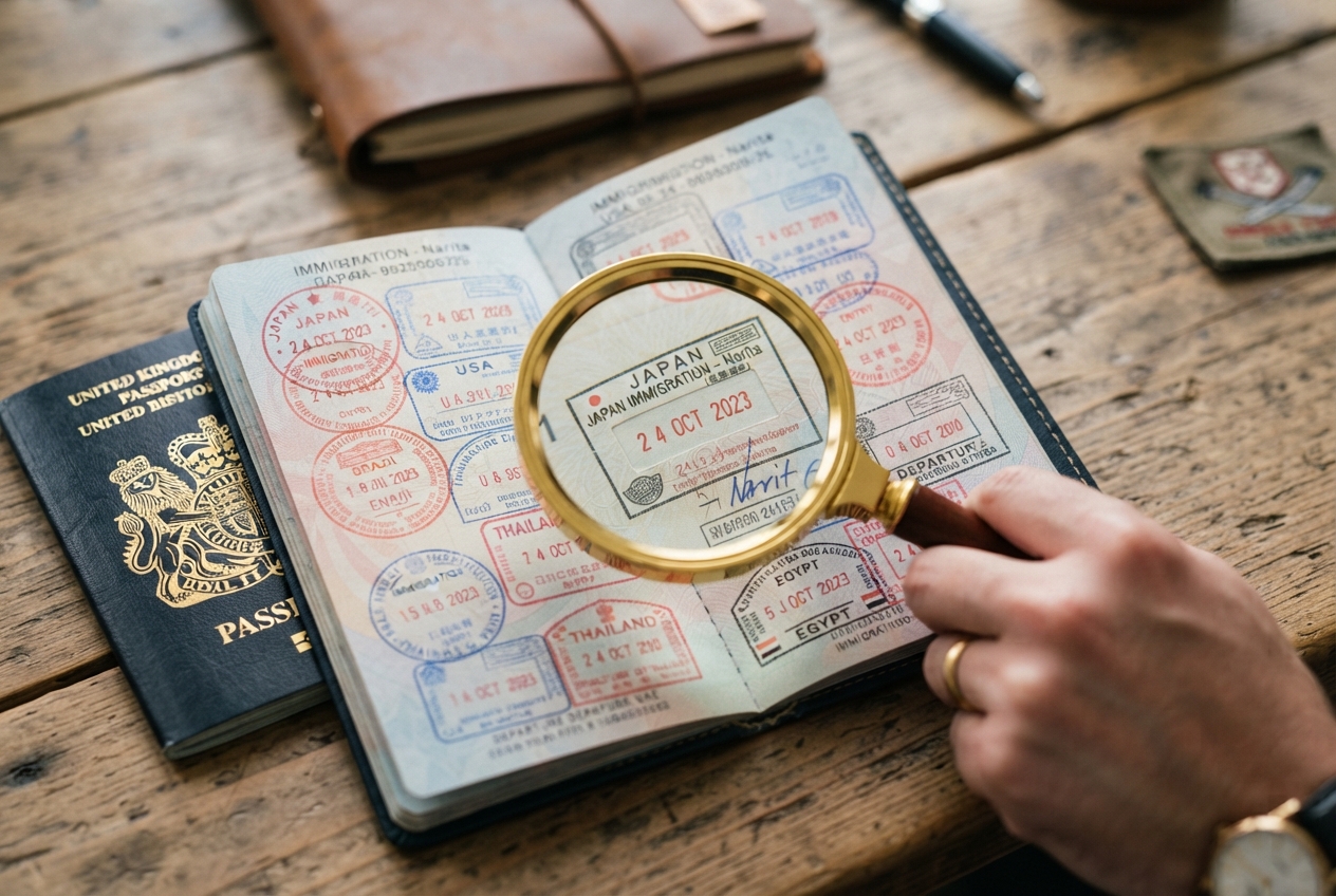 Passport with magnifying glass